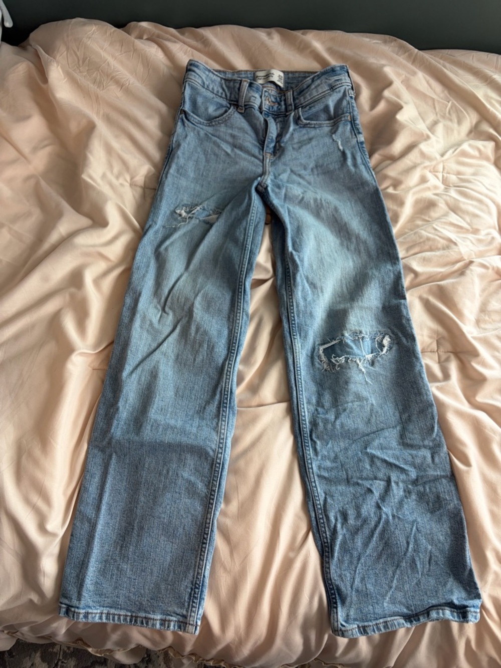 Abercrombie & Fitch Light Blue Straight Leg Distressed Jeans